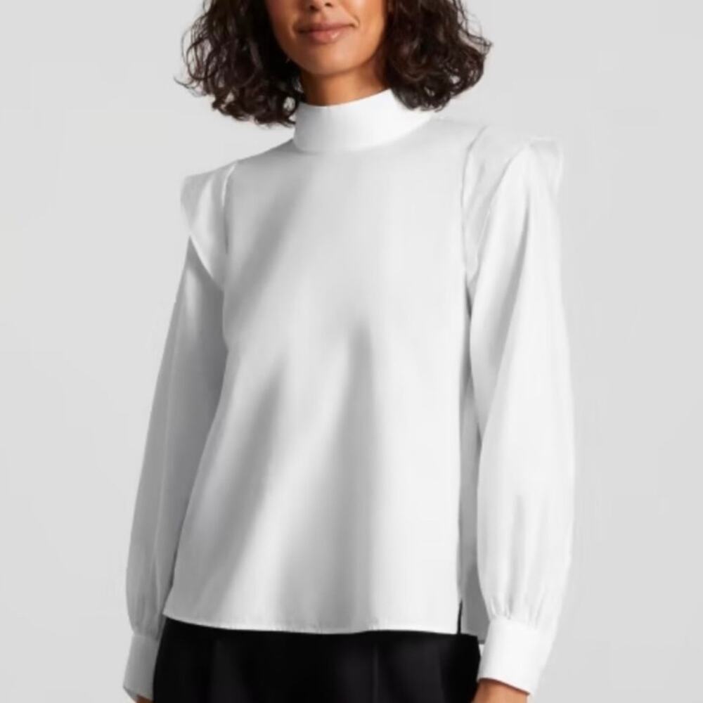 Everlane The Wing Shoulder Mock Neck Blouse in white Size 8